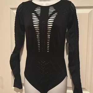 NWT Haughty Black Cut Out Body Suit Sz M/L